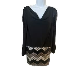 Poetry Black Party Mini Dress w/Multicolored Sequins on Skirt  S